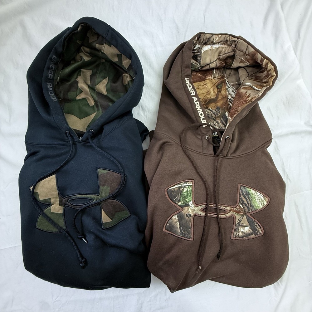 Under Armour Mens 2XL Hoodies Lot Of 2 Camo Logo Pullover Fleece Gorpcore Gym